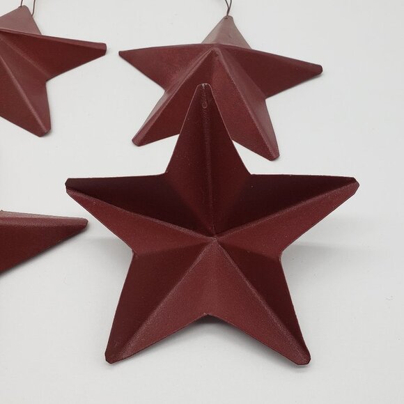 Burgundy Red Metal Wall or Hanging Christmas Tree 4 Star Ornament Set - Picture 7 of 8